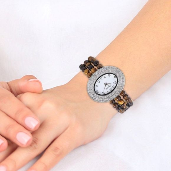 STRADA Stretch Bracelet Austrian Crystal Watch Tiger's Eye - Picture 2 of 5